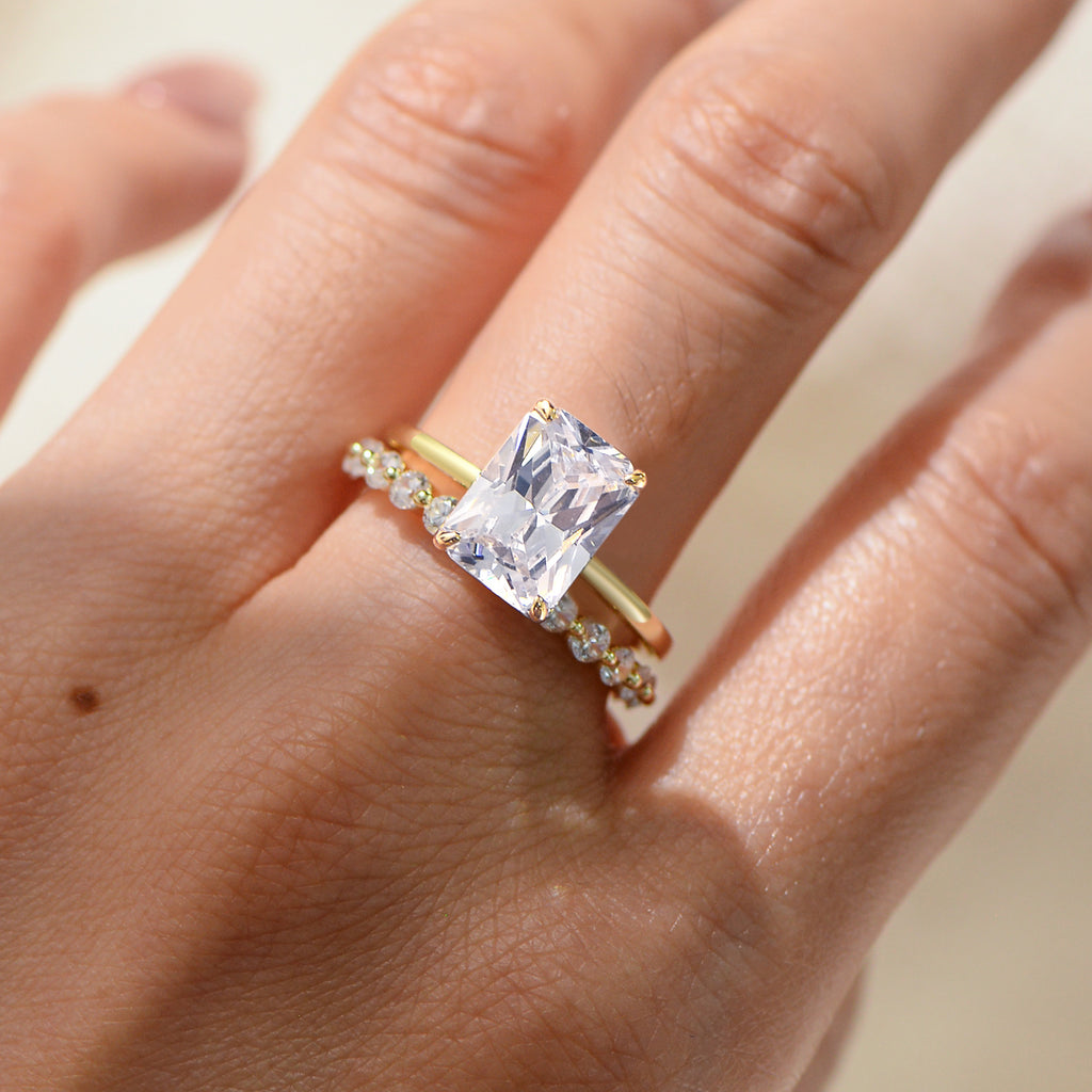 925 Silver Square Cubic Zirconia Ring Set