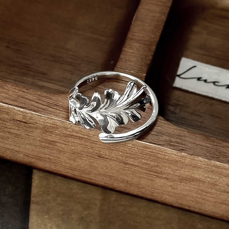 925 Silver Irregular Ginkgo Leaf Ring