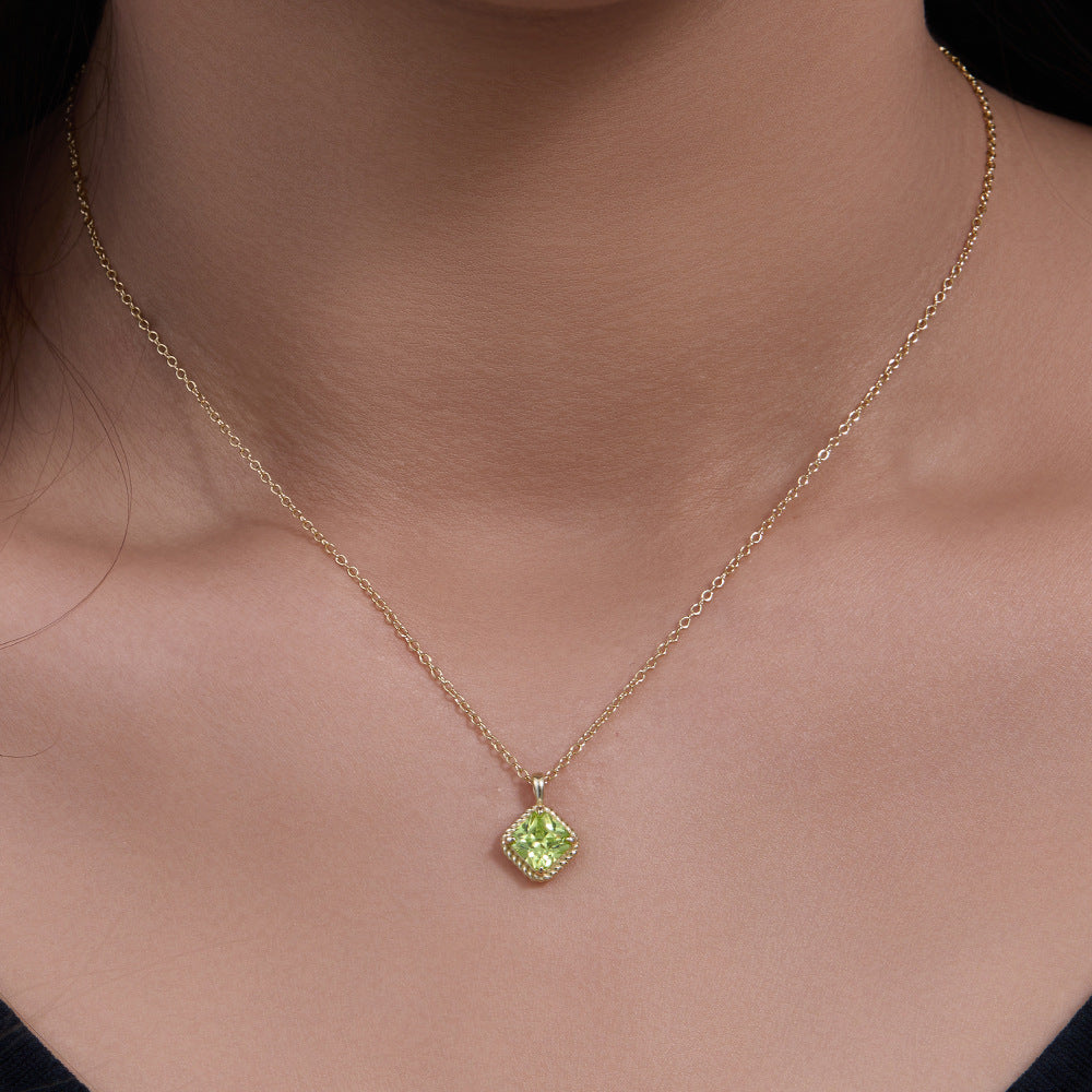 925 Silver Square Green Zirconia Pendant Necklace