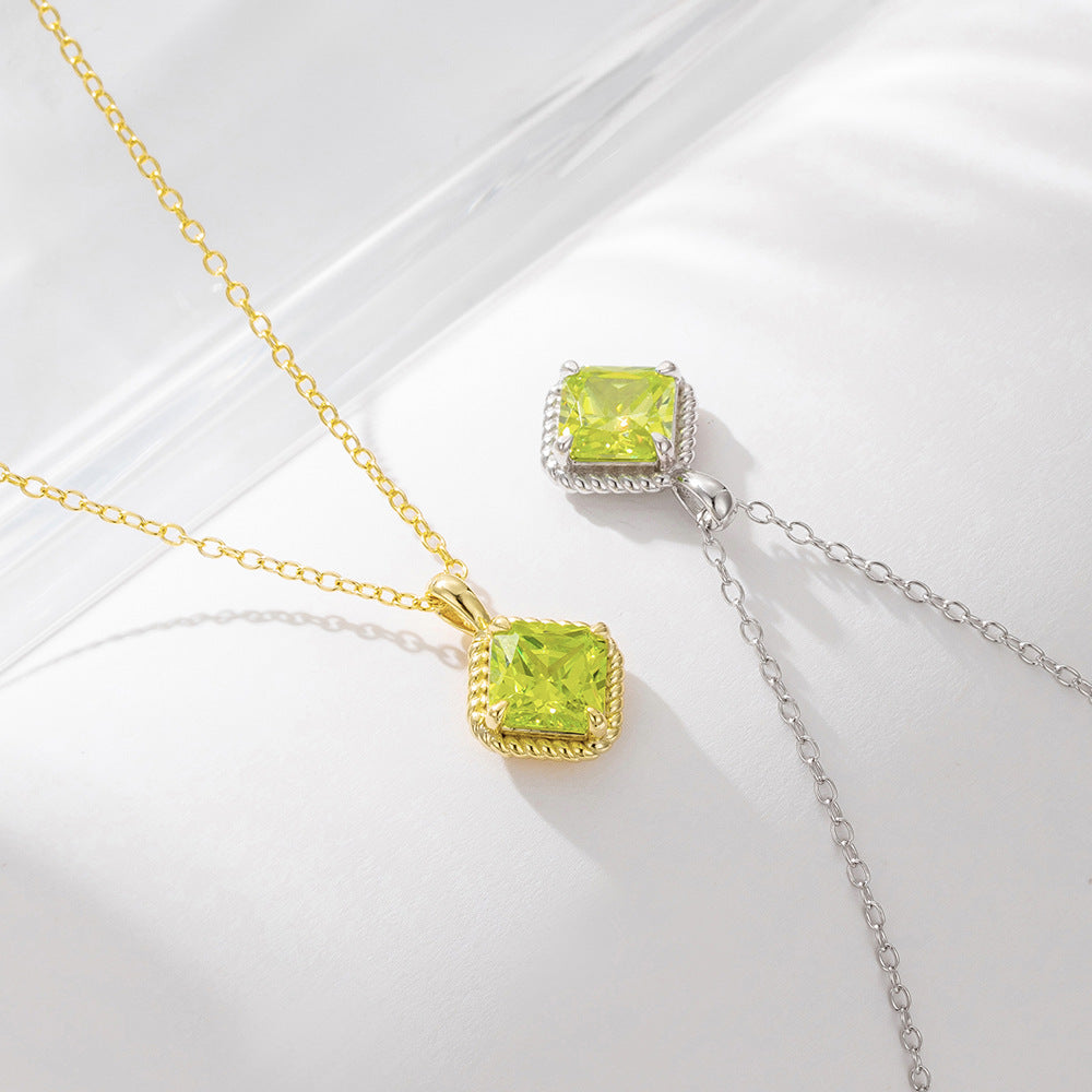 925 Silver Square Green Zirconia Pendant Necklace