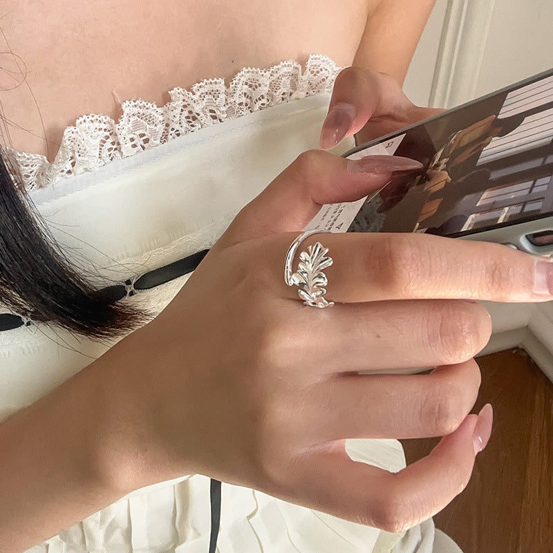 925 Silver Irregular Ginkgo Leaf Ring