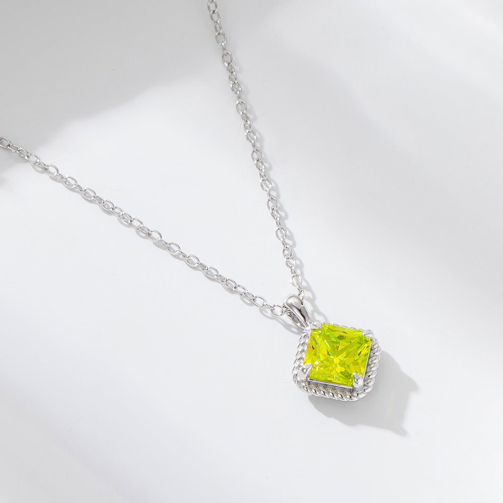 925 Silver Square Green Zirconia Pendant Necklace