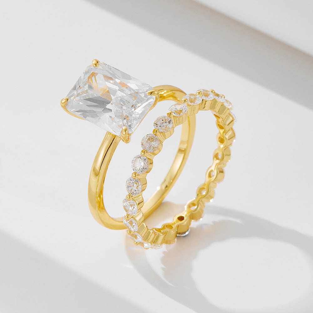 925 Silver Square Cubic Zirconia Ring Set