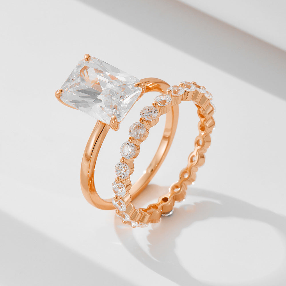 925 Silver Square Cubic Zirconia Ring Set