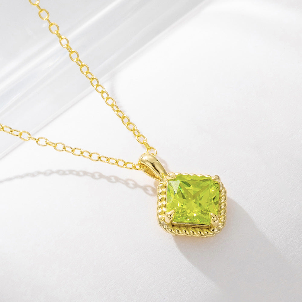 925 Silver Square Green Zirconia Pendant Necklace