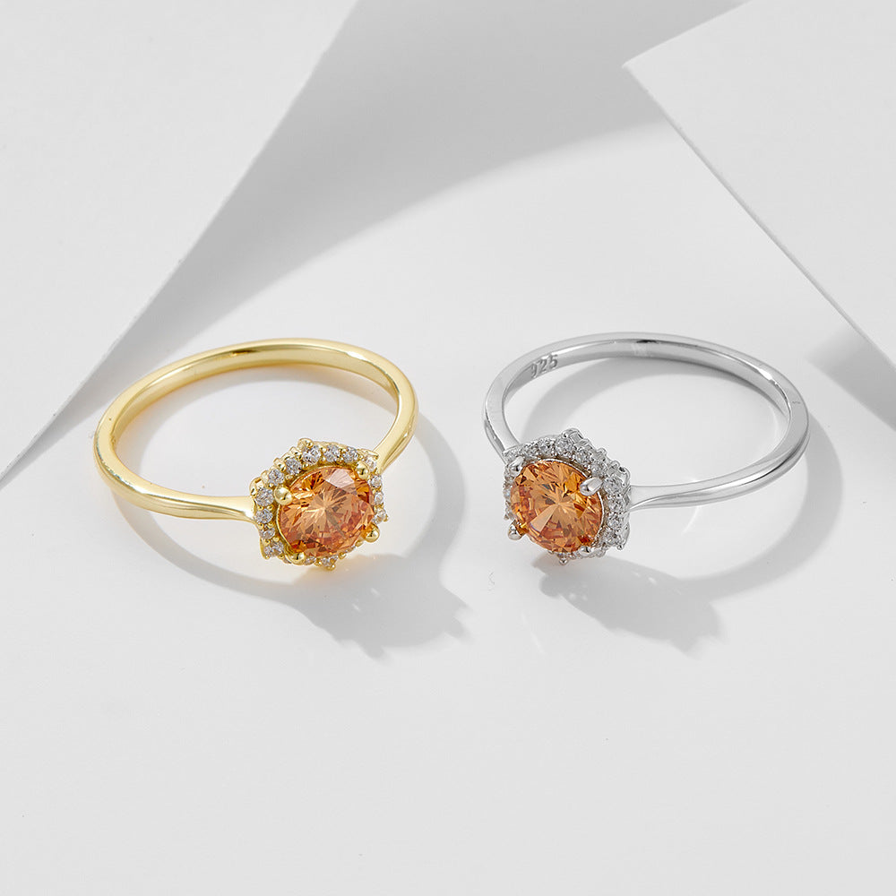 925 Silver Champagne Zircon Ring