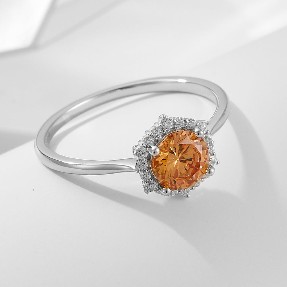 925 Silver Champagne Zircon Ring