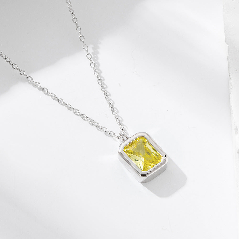 925 Silver Square Olive Yellow Zirconia Pendant Necklace