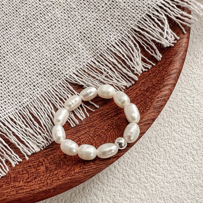 925 Silver Elastic Rope Pearl Ring