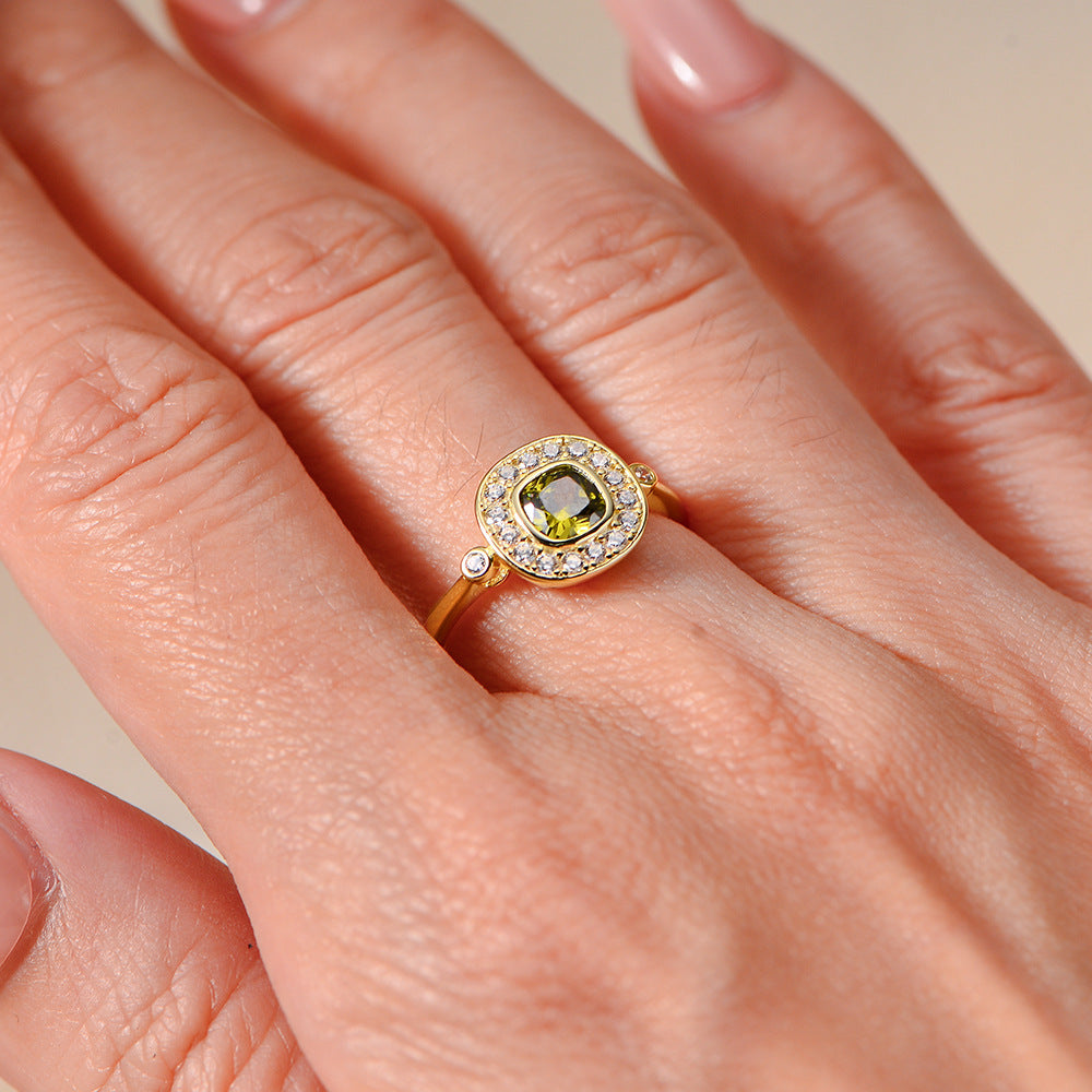 925 Silver Olive Green Zircon Ring
