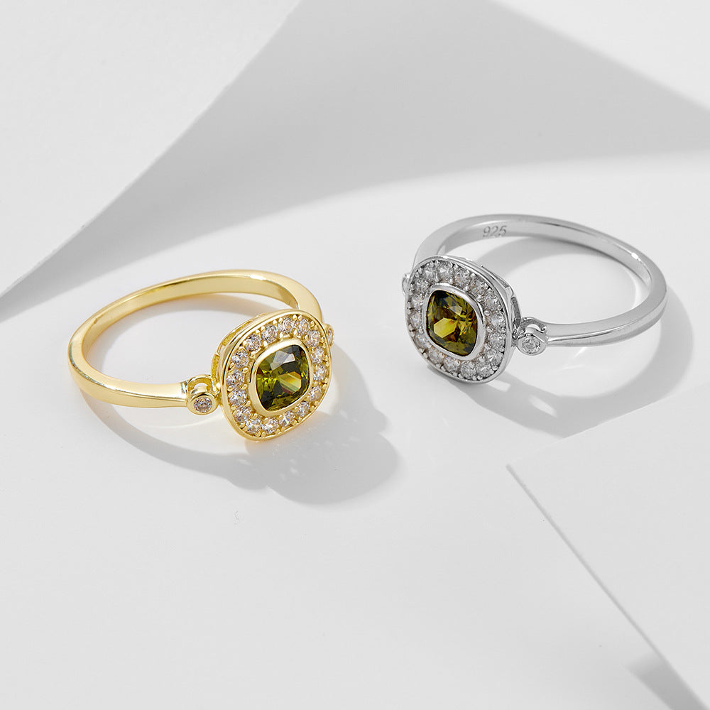 925 Silver Olive Green Zircon Ring
