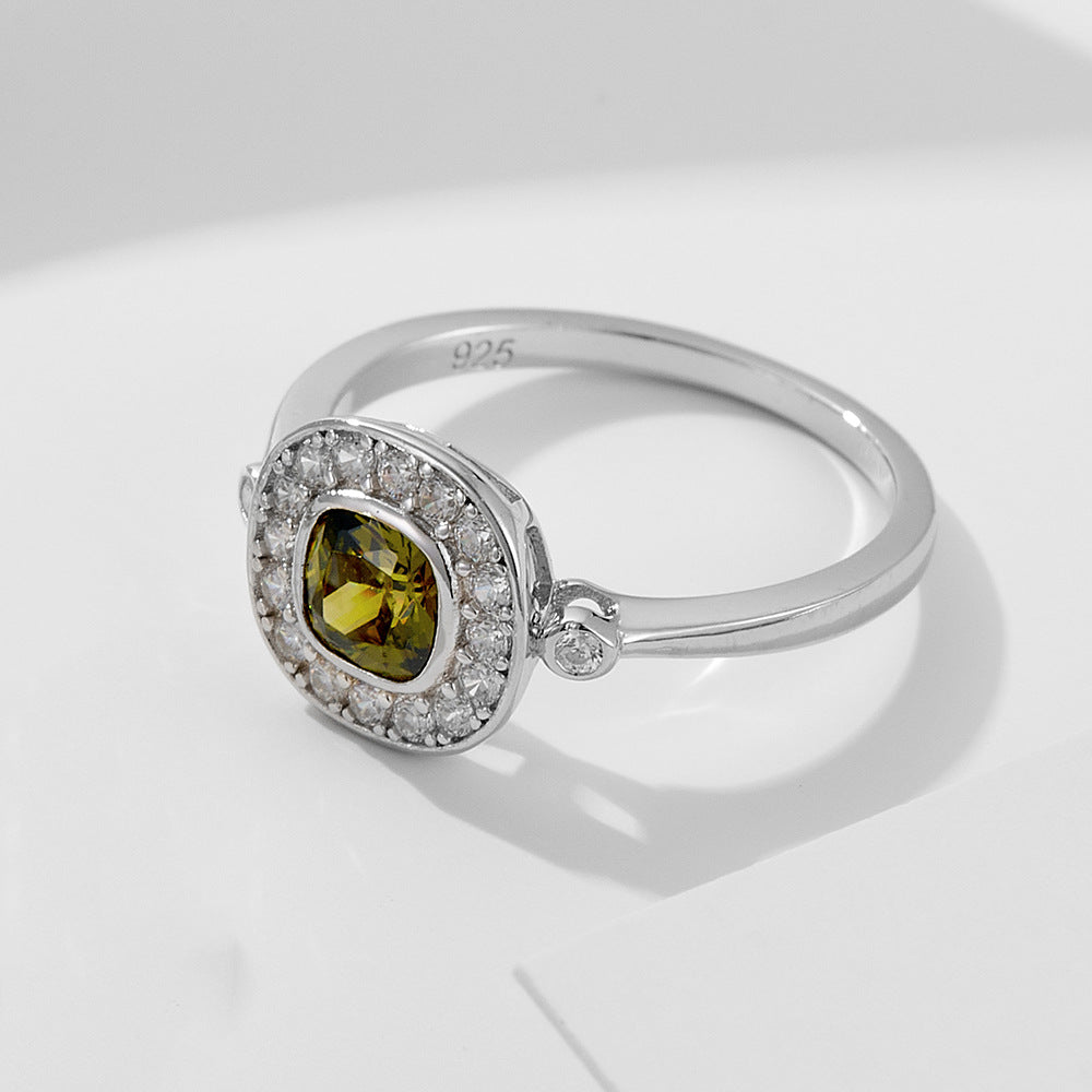 925 Silver Olive Green Zircon Ring