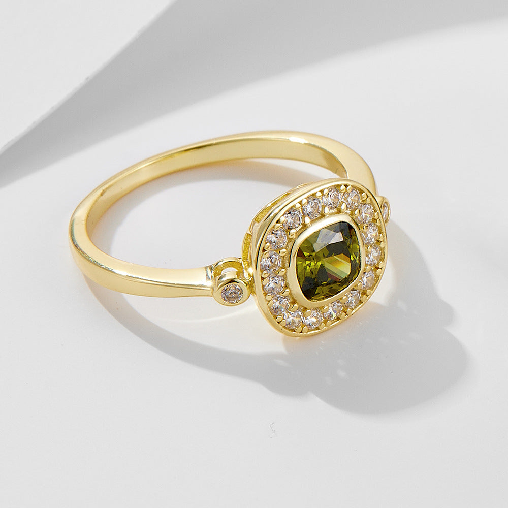 925 Silver Olive Green Zircon Ring