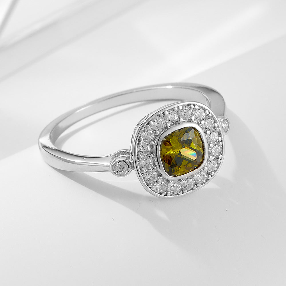 925 Silver Olive Green Zircon Ring