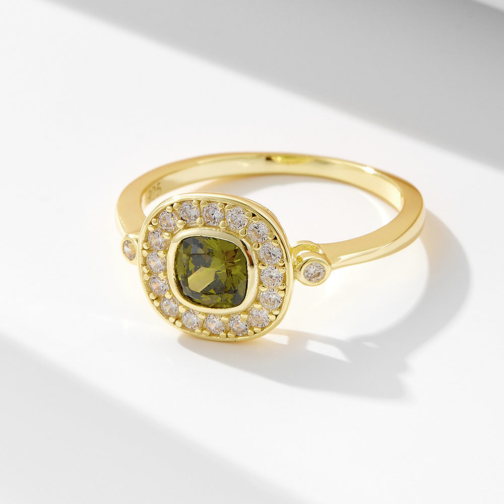 925 Silver Olive Green Zircon Ring