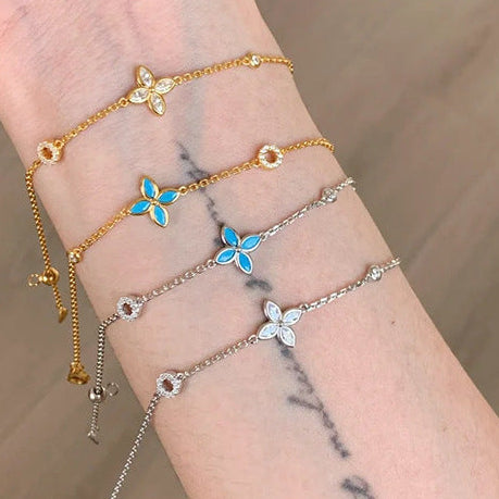 925 Silver Vintage Four-Leaf Flower Bracelet