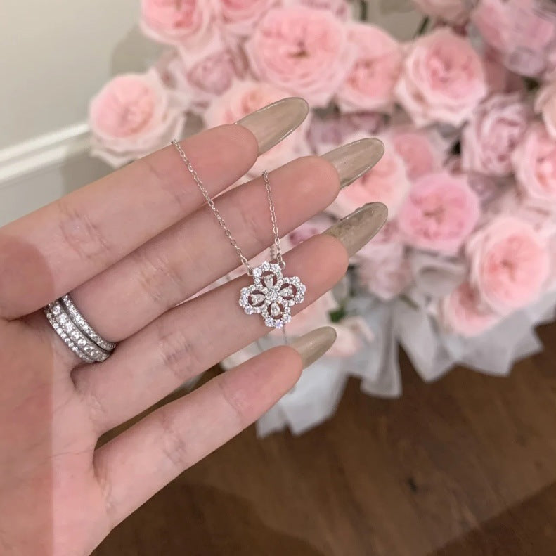 925 Silver Hollow Four-Leaf Clover Necklace