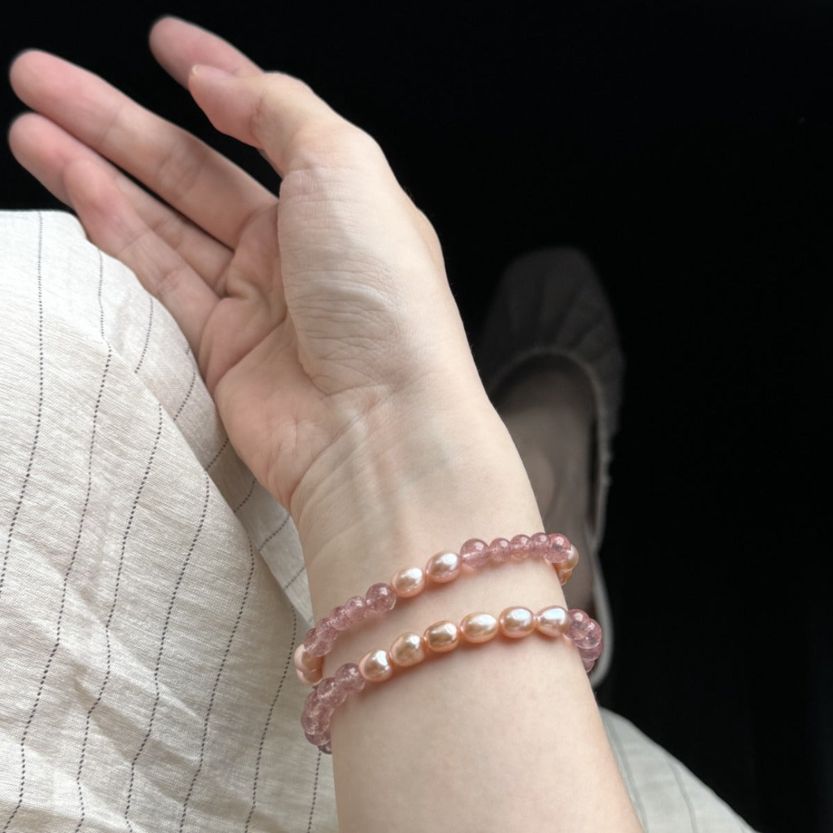 Pink Natural Pearl Strawberry Quartz Bracelet