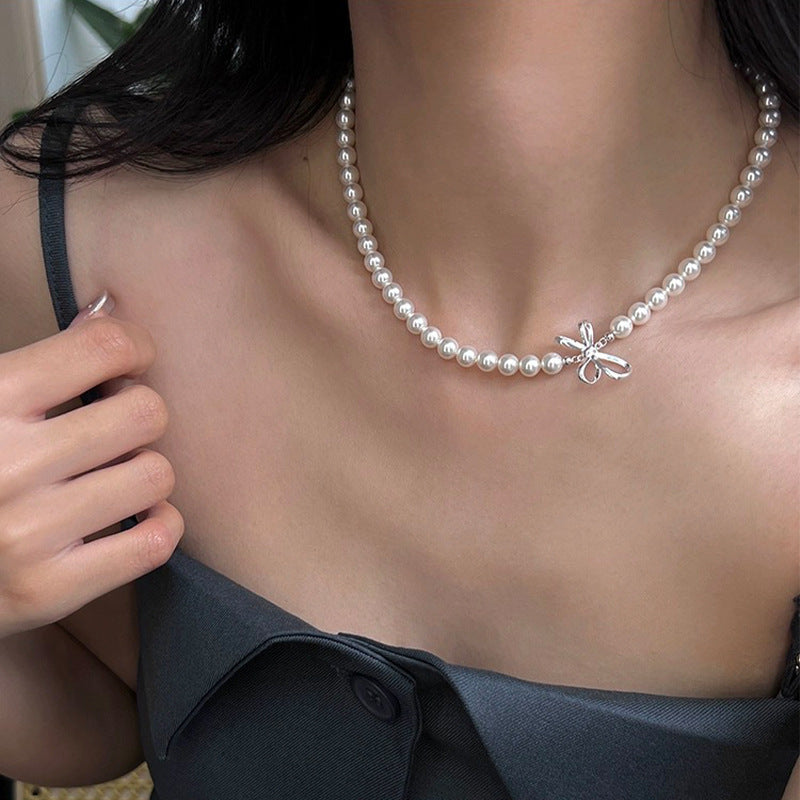 925 Silver Ribbon Three-Dimensional Bow Necklace