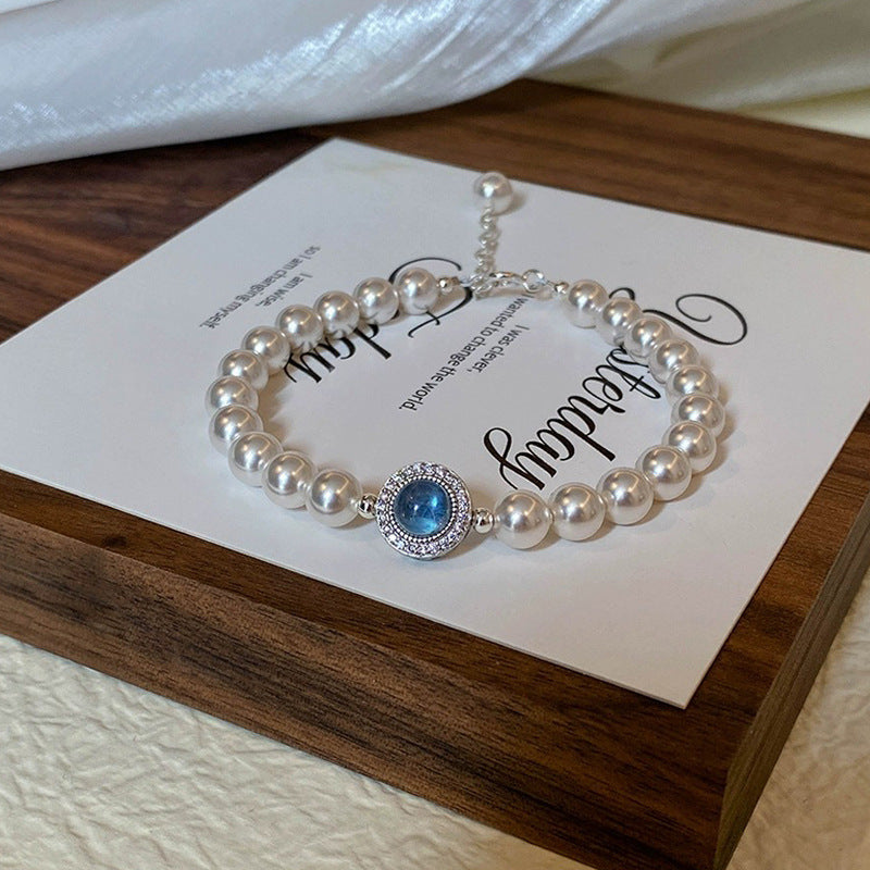925 Silver Pearl Aquamarine Bracelet