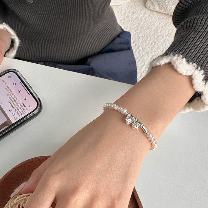 925 Silver Bamboo Pearl Bracelet