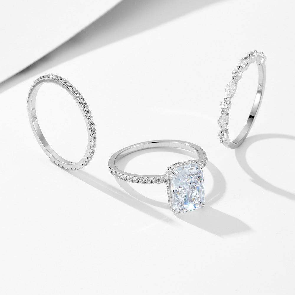 925 Silver Ice Flower Cut Cubic Zirconia Ring Set