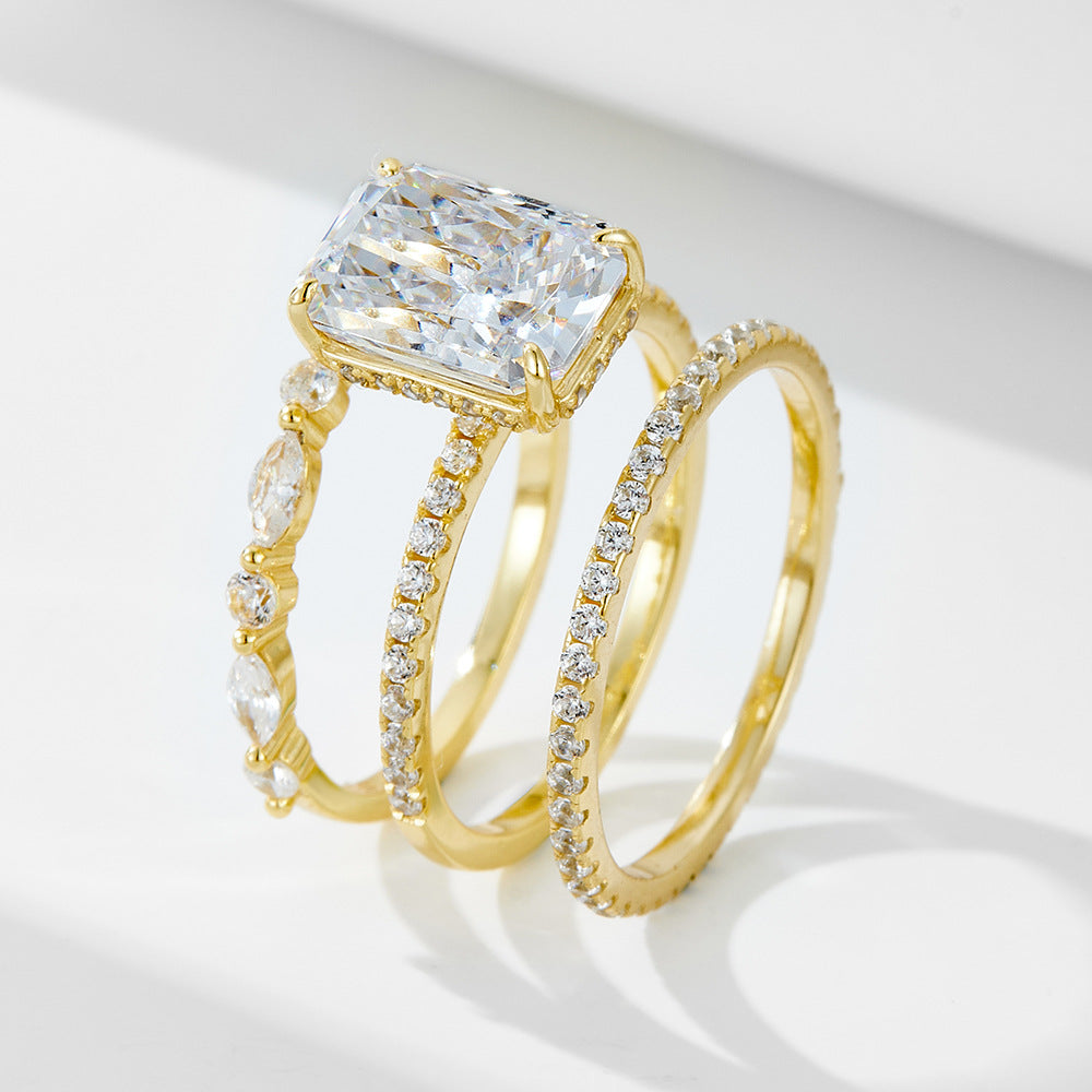 925 Silver Ice Flower Cut Cubic Zirconia Ring Set