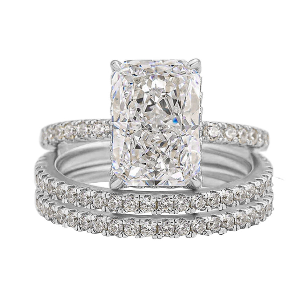 925 Silver Ice Flower Cut Cubic Zirconia Ring Set