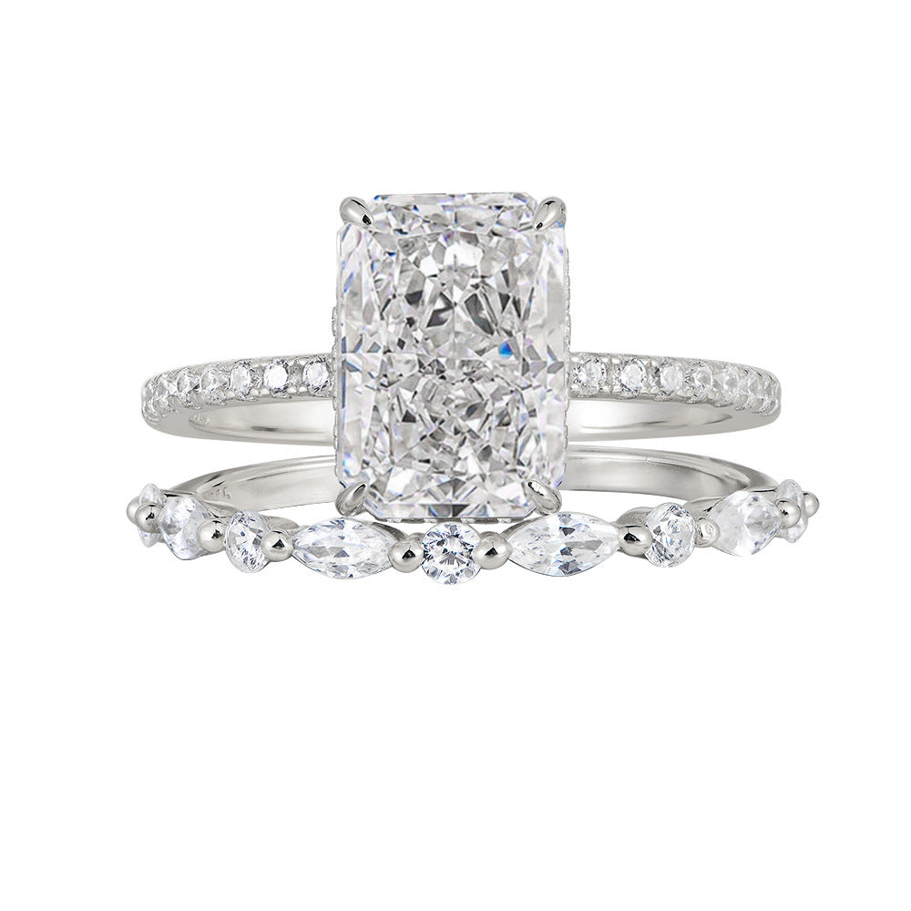 925 Silver Ice Flower Cut Cubic Zirconia Ring Set