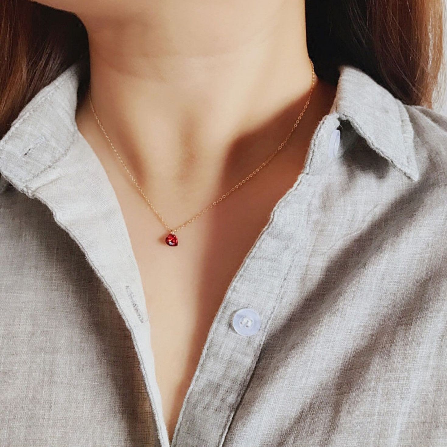 925 Silver Red Heart Necklace and Earring Set