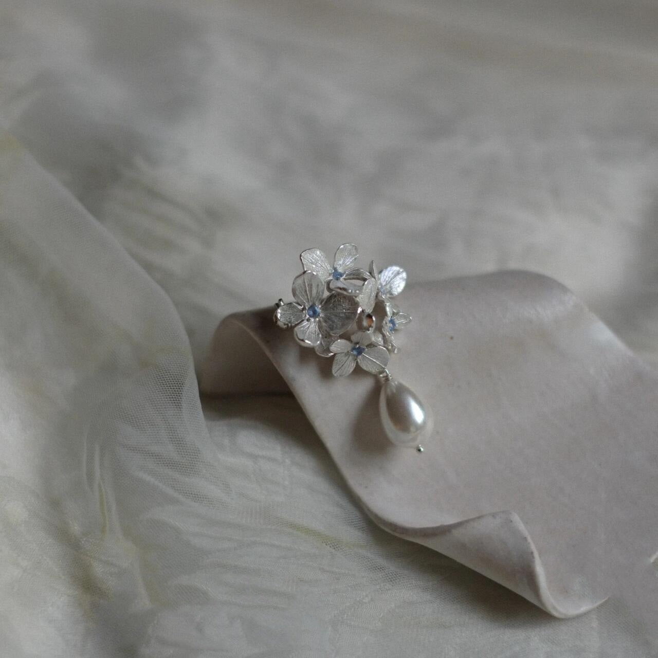 925 Silver Floral Cluster Pearl Pendant Necklace