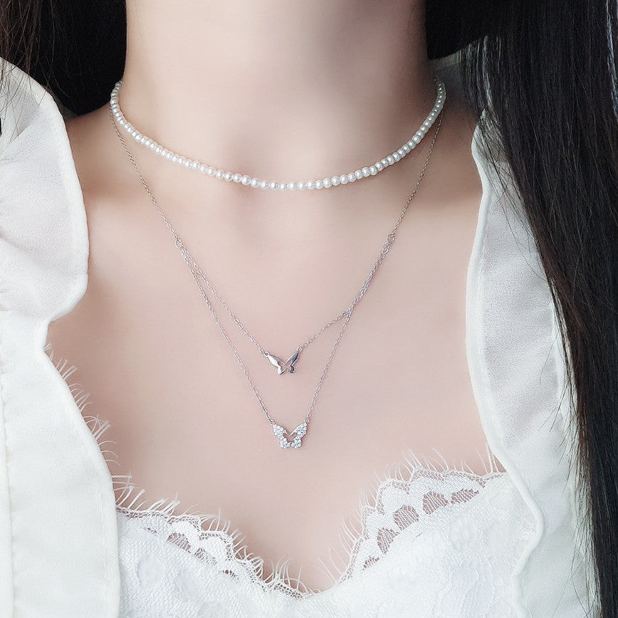 925 Silver Double-Layer Butterfly Necklace