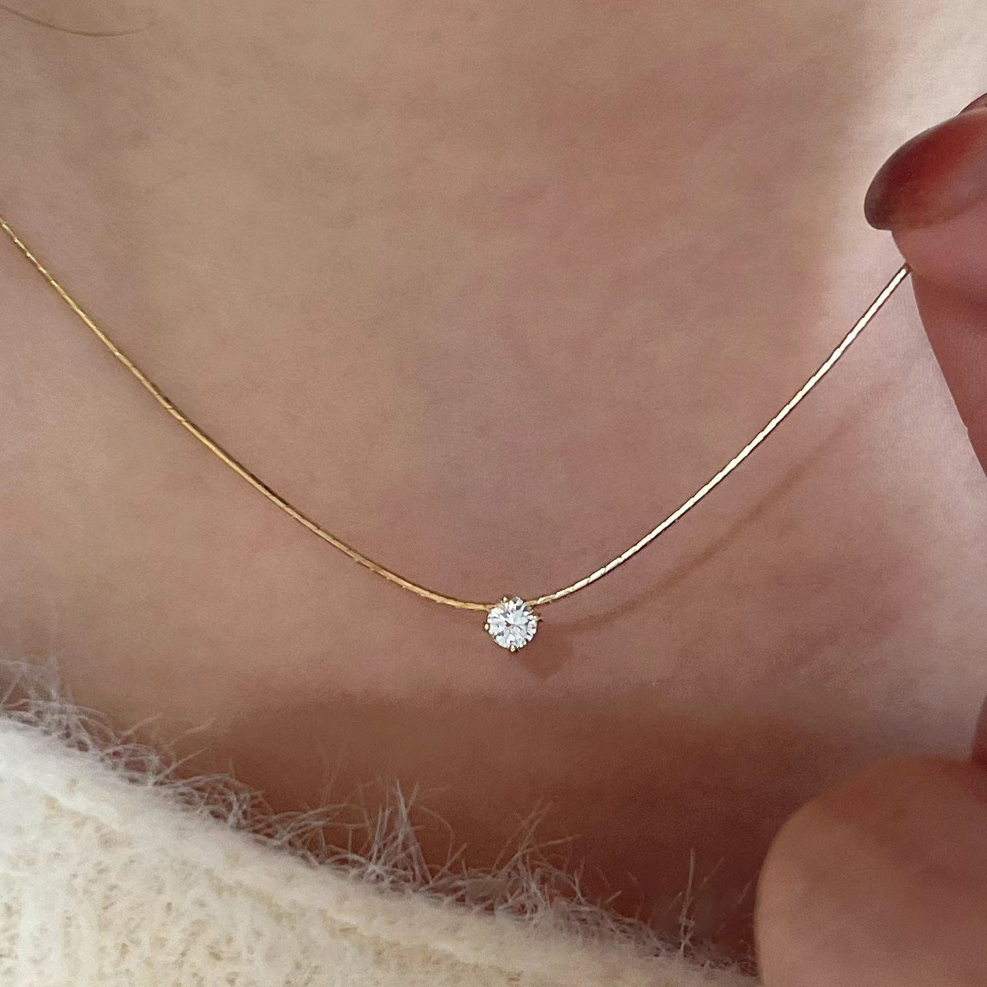 925 Silver Basic Single Diamond Necklace