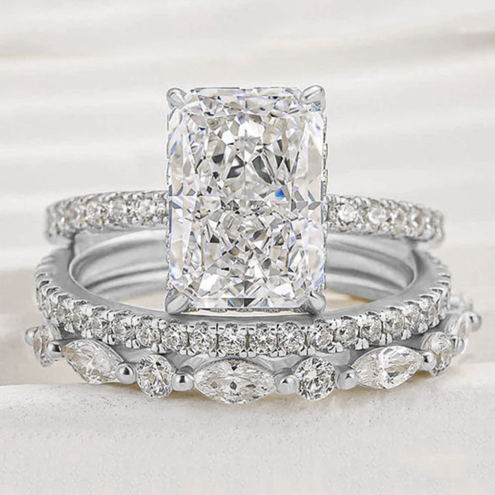 925 Silver Ice Flower Cut Cubic Zirconia Ring Set