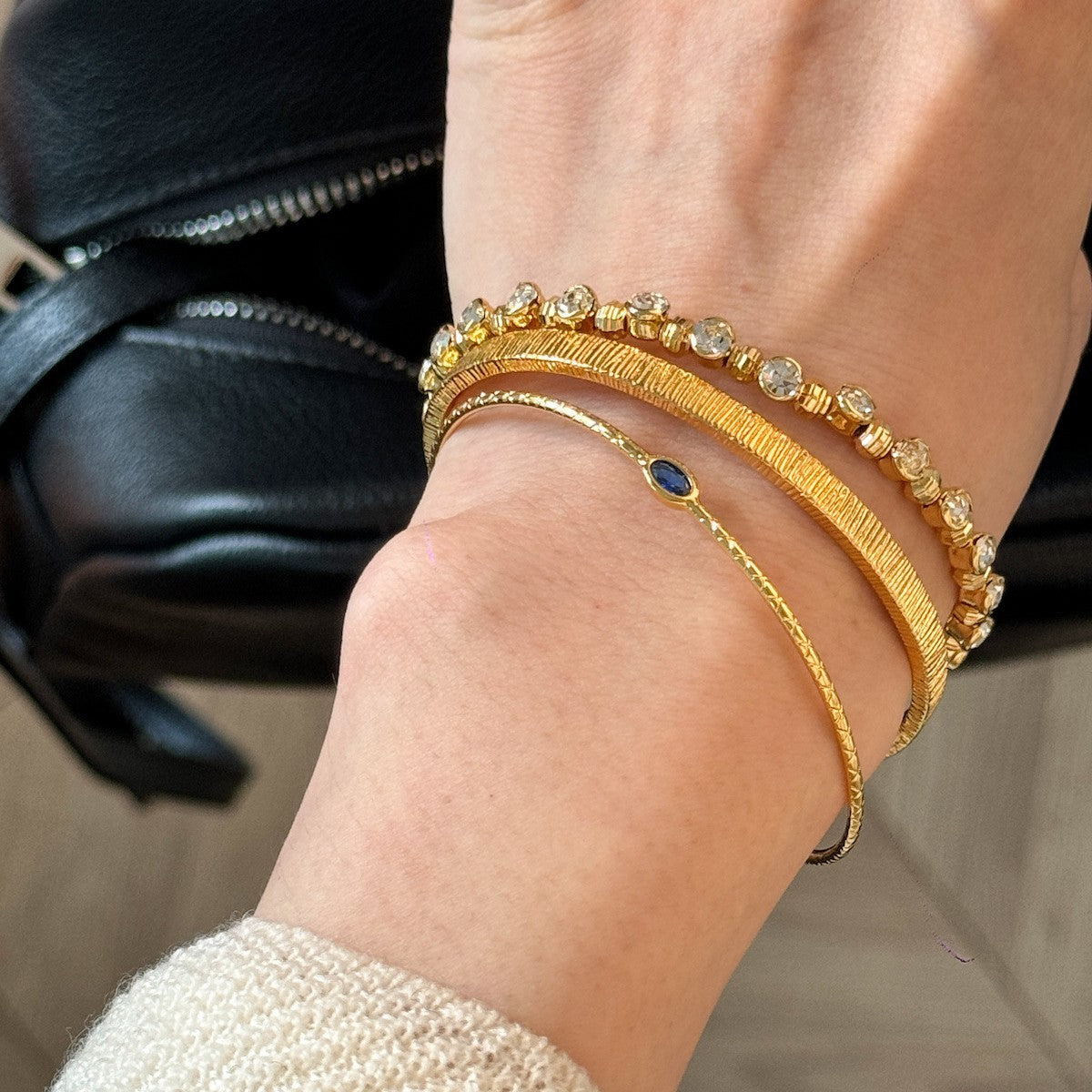 Gold Blue Zirconia Layered Bracelet