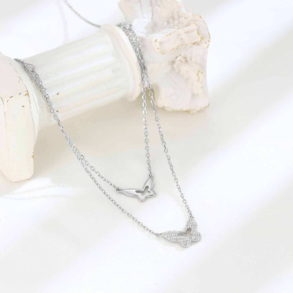 925 Silver Double-Layer Butterfly Necklace