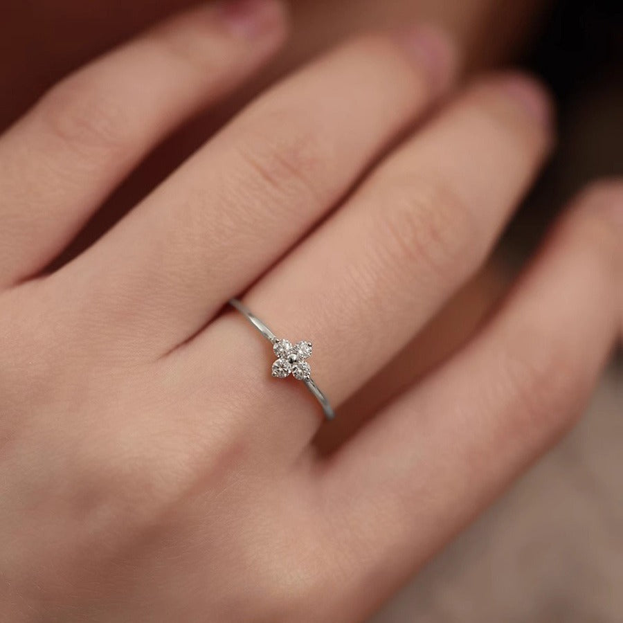925 Silver Four-Leaf Clover Zircon Slim Ring