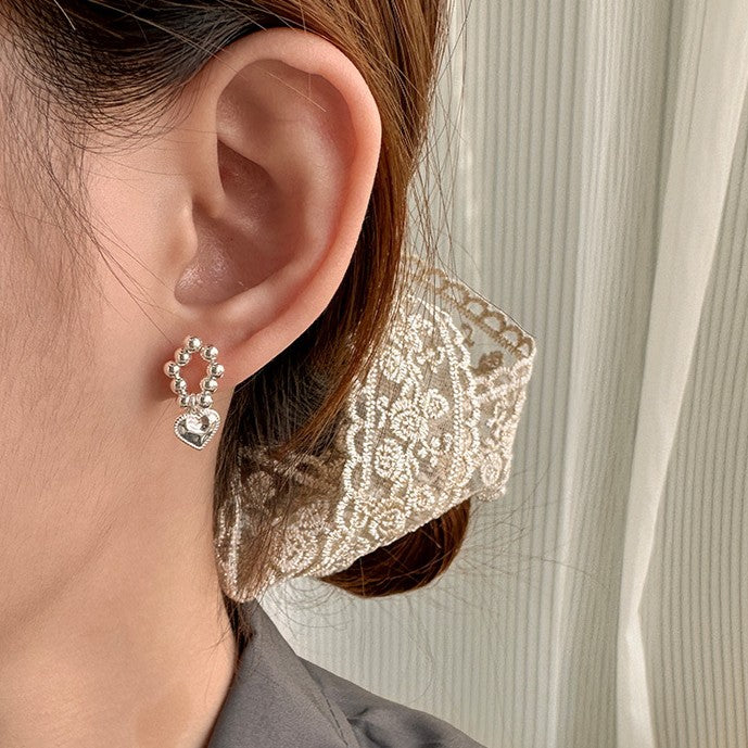 925 Silver Beaded Heart Earrings