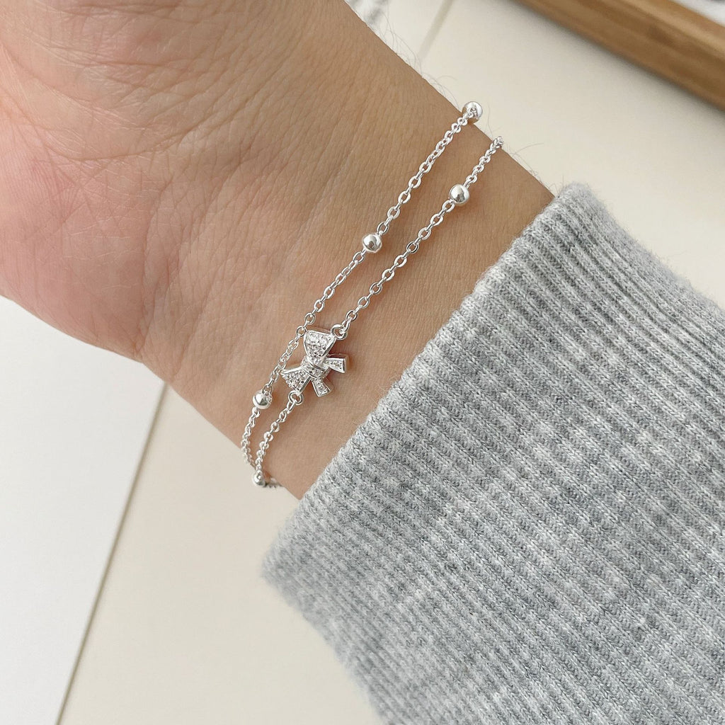 925 Silver Double-layer Stacked Bow Bracelet