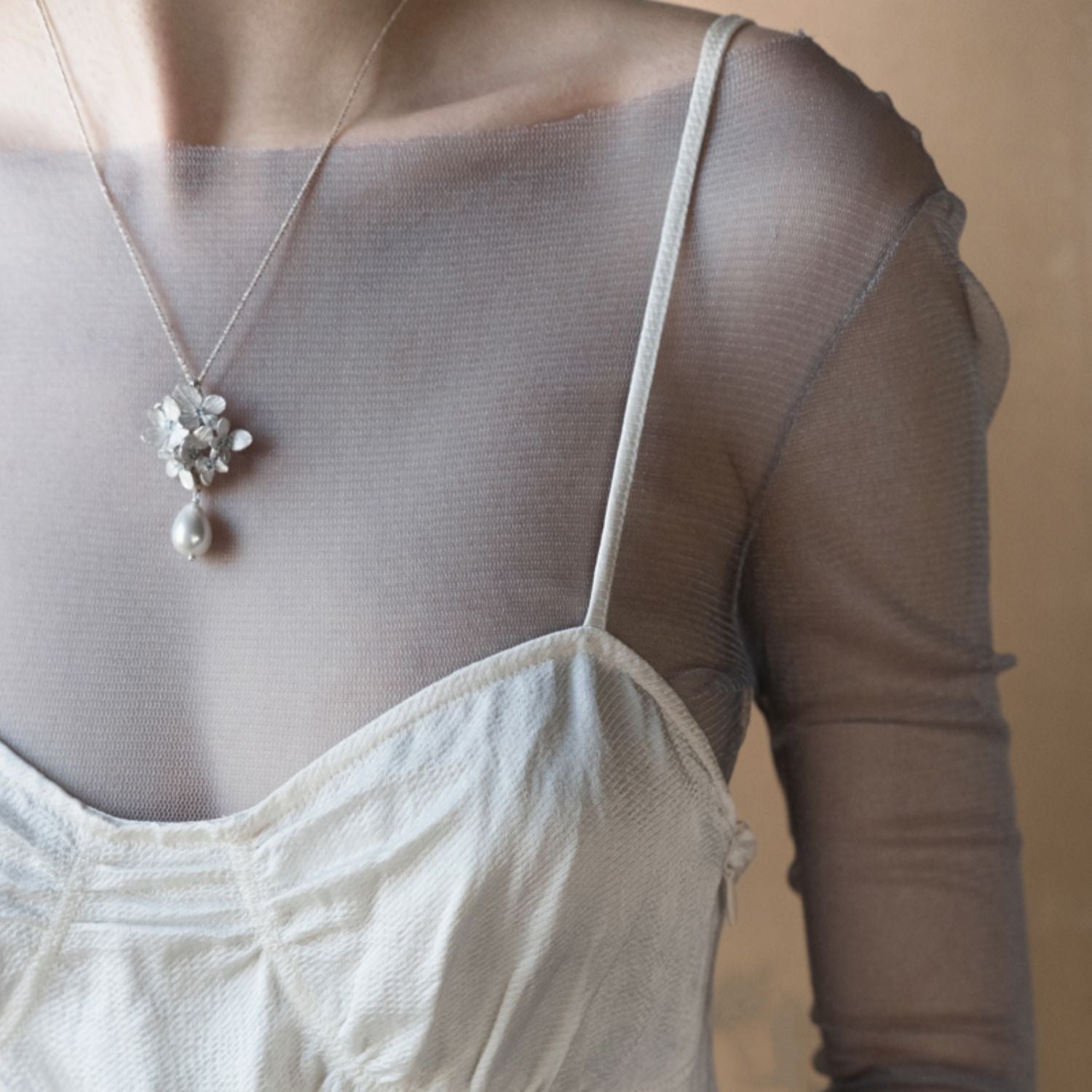 925 Silver Floral Cluster Pearl Pendant Necklace