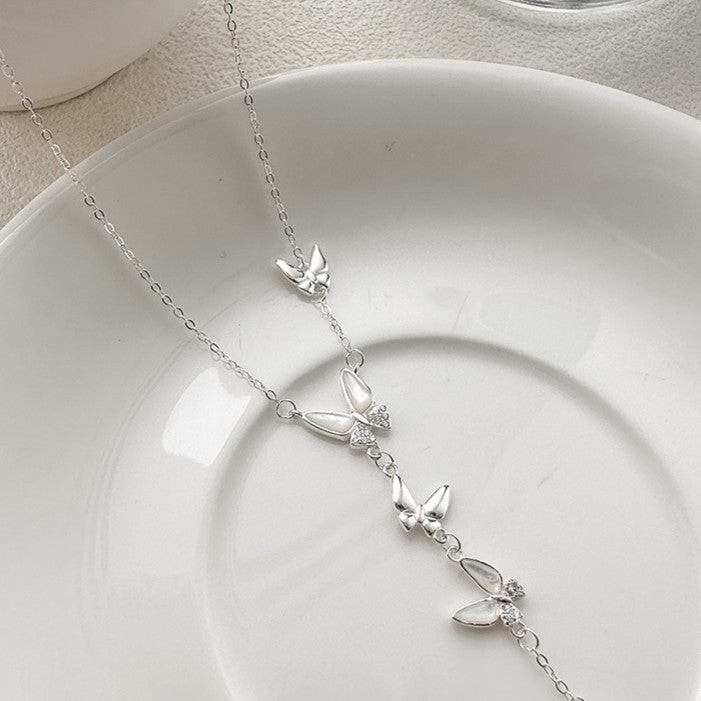 925 Silver Shell Pearl Butterfly Necklace