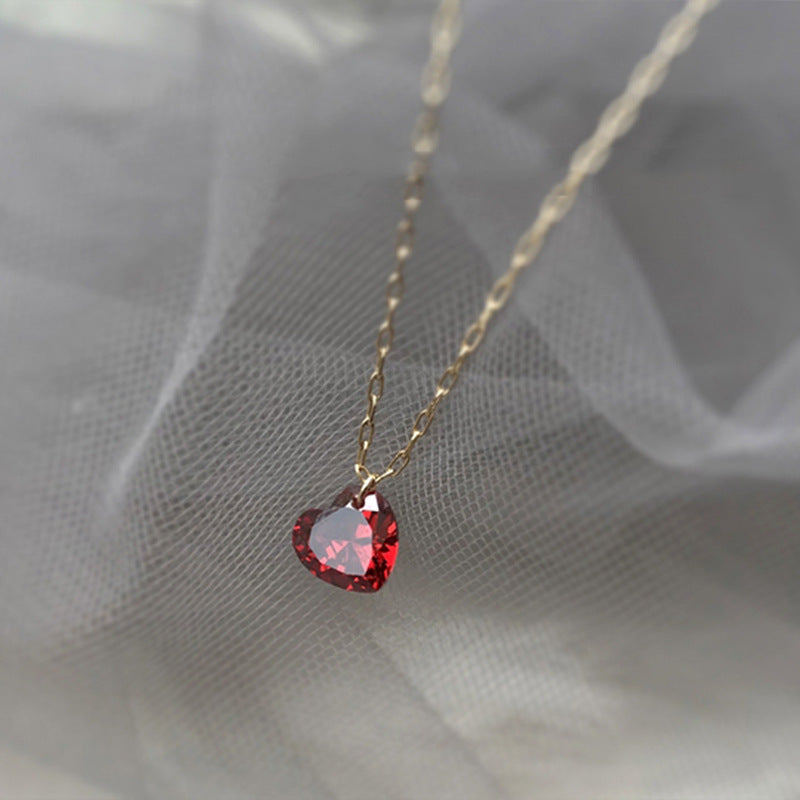 925 Silver Red Heart Necklace and Earring Set