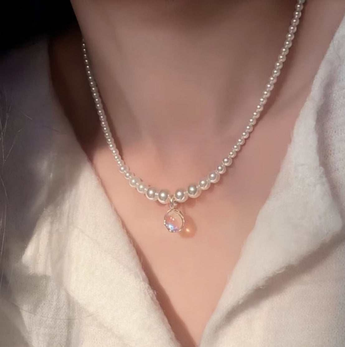 925 Silver Iridescent Gradient Pendant Pearl Necklace