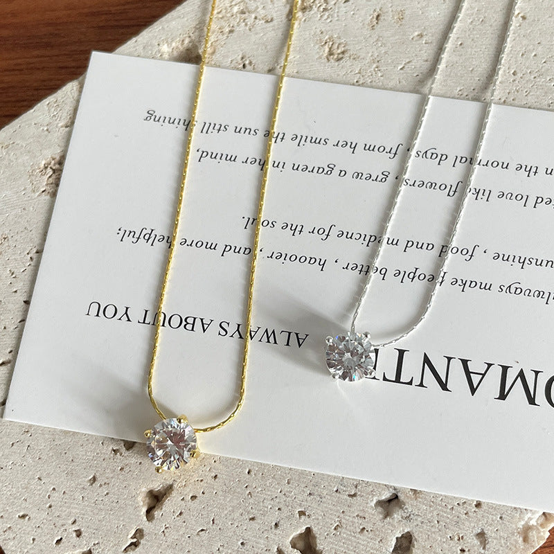 925 Silver Basic Single Diamond Necklace