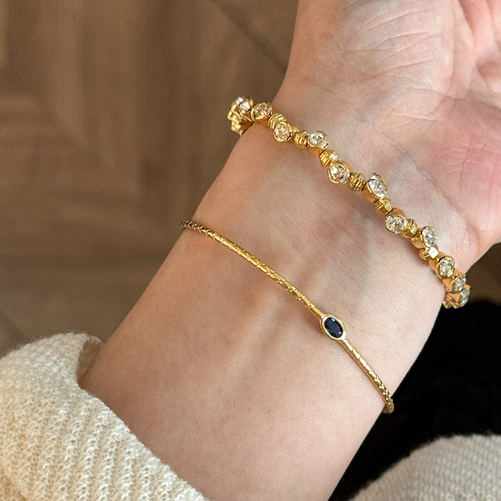 Gold Blue Zirconia Layered Bracelet
