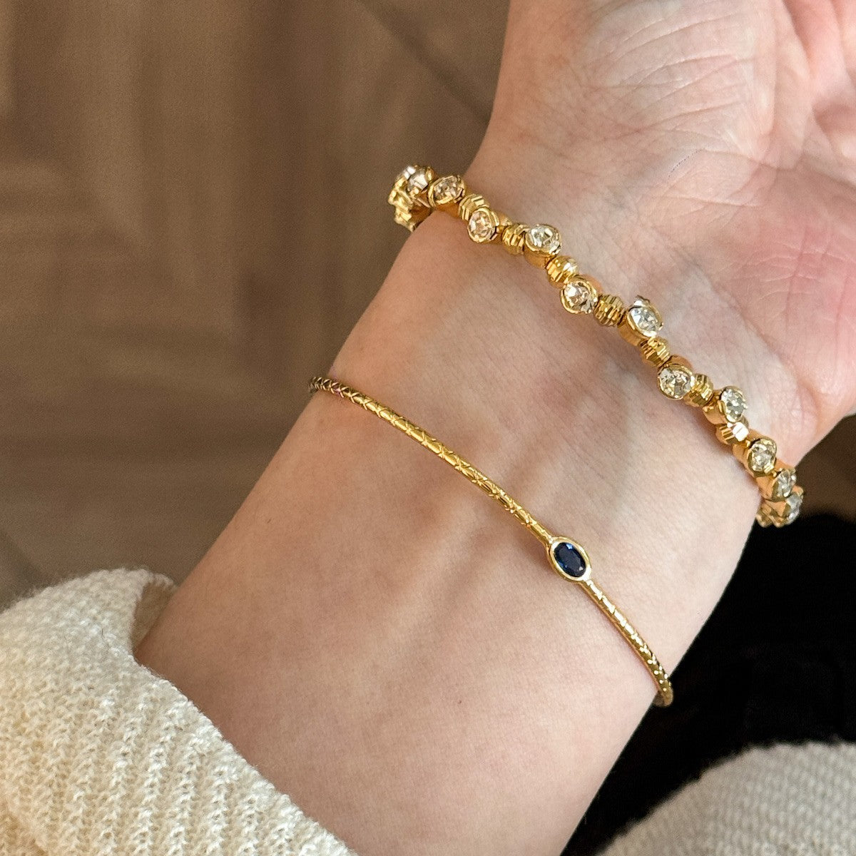 Gold Blue Zirconia Layered Bracelet