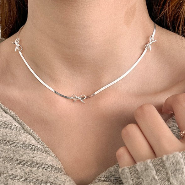 925 Silver Bow Snake Bone Chain Set