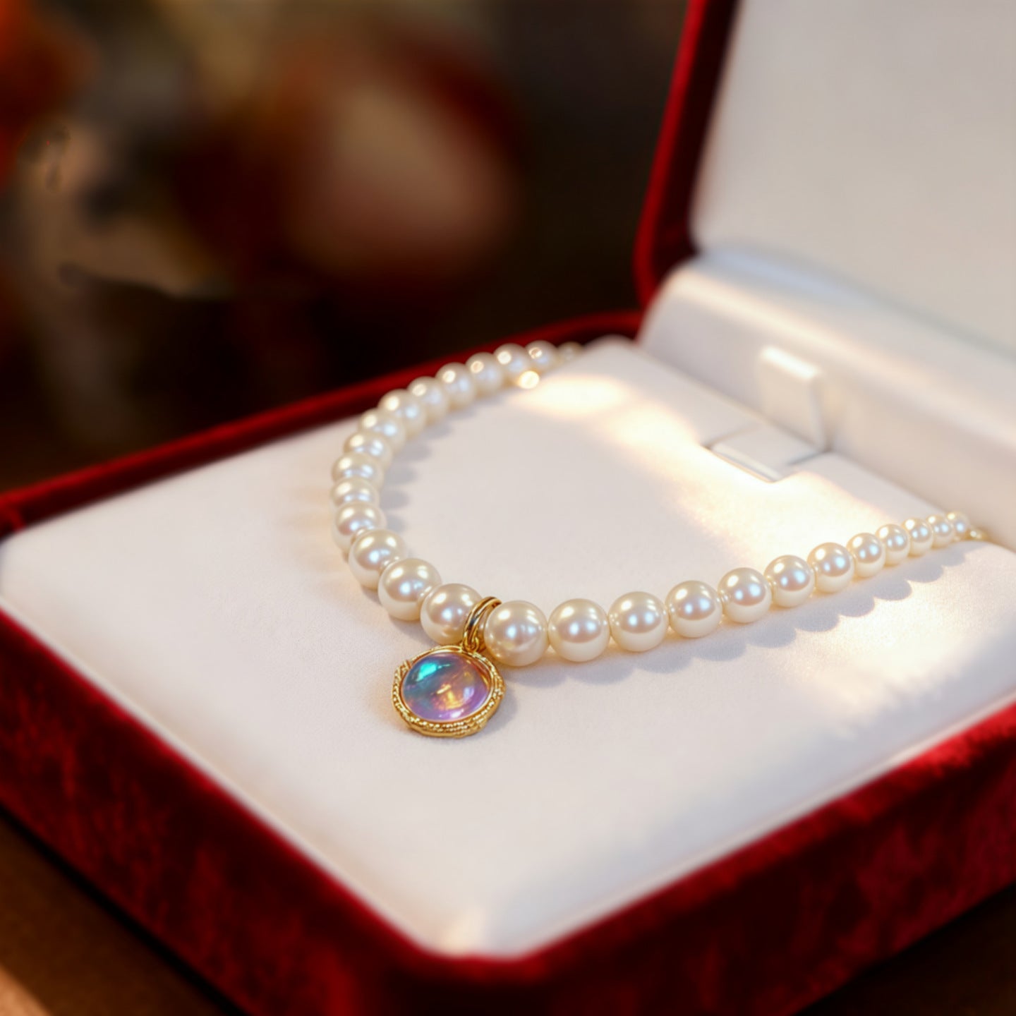 925 Silver Iridescent Gradient Pendant Pearl Necklace