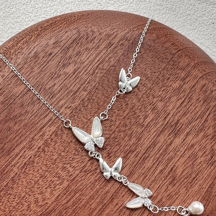 925 Silver Shell Pearl Butterfly Necklace