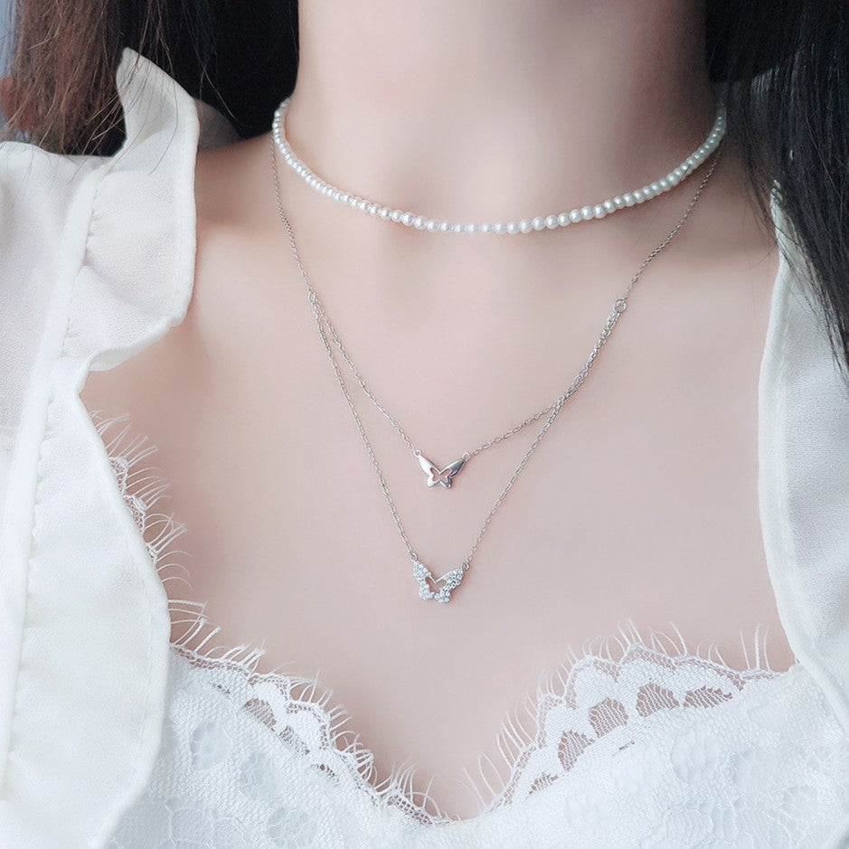 925 Silver Double-Layer Butterfly Necklace